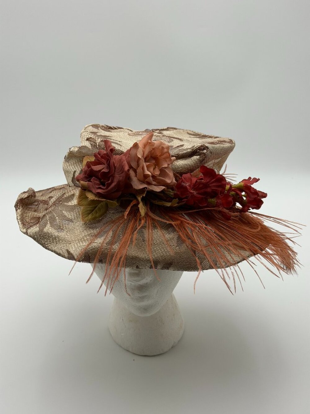 Vintage Gold Floral Feather Fascinator Hat
